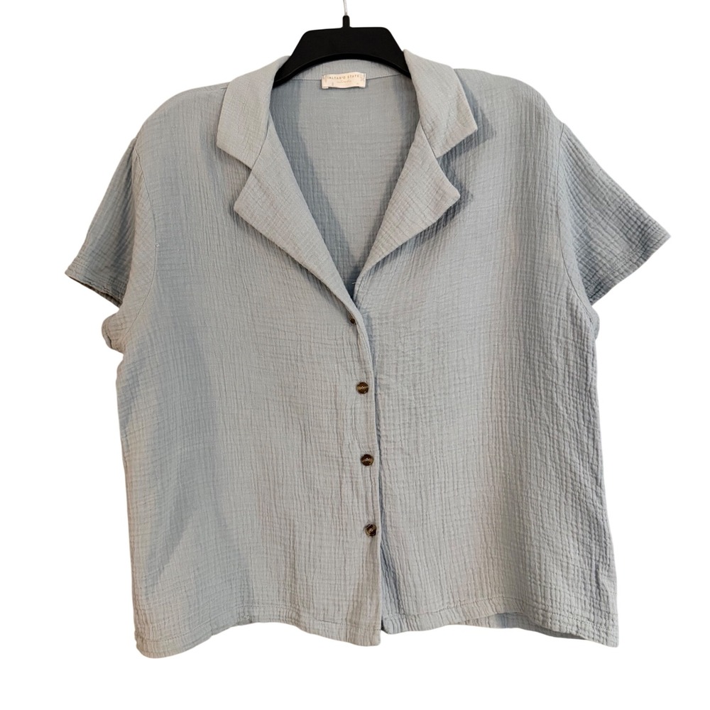 Altar'd State intimates Top Womens Medium Blue Excellent Gauze Button Down